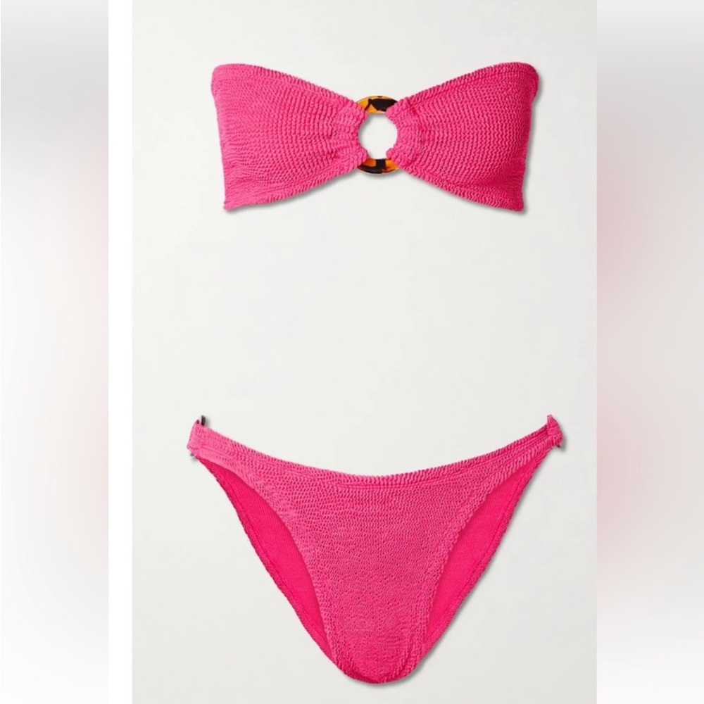 Hunza G crinkle Hunza G Fuchsia Gloria Bandeau/tortoise circle bikini NWT
